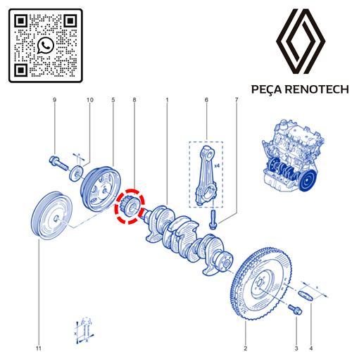 RN 042037-I 8200042037 POLIA DENTADA DO VIRAB. MOT 1.0 16V D4D - 4